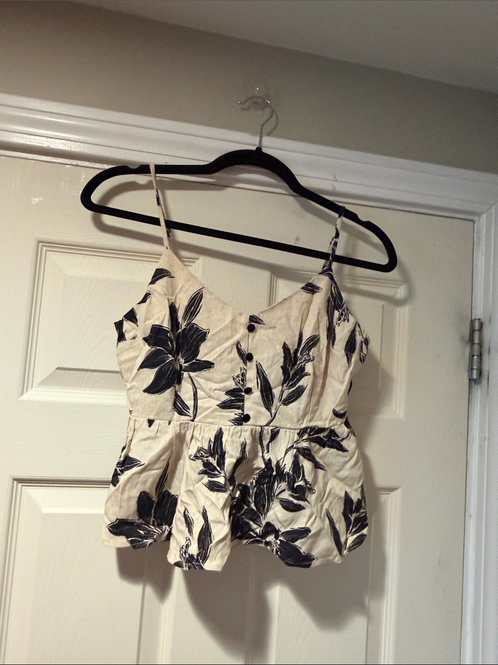 Monteau Cream Tank Top with Black Floral Print